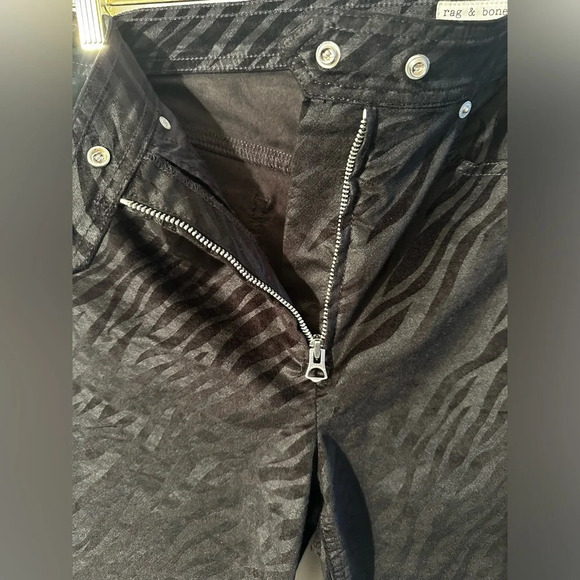 RAG & BONE Black Nina Zebra Stripe Skinny Ankle Jeans Sz 27 Exposed Zip Hi Rise - Picture 6 of 16